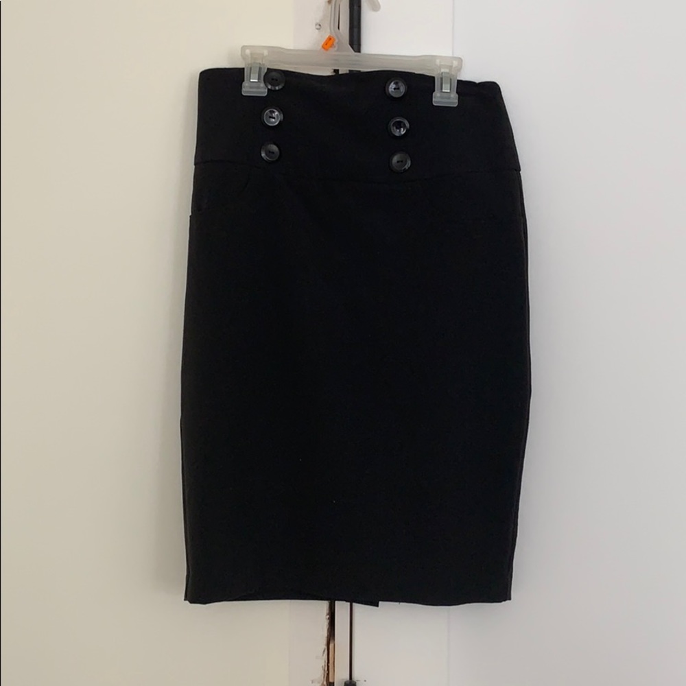 Solid black pencil skirt with buttons